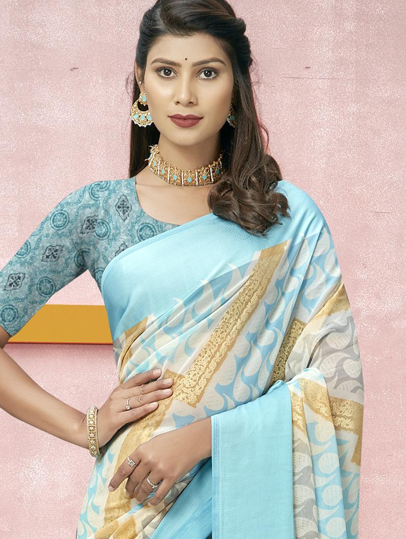 blue printed saree with blouse - 19771230 - Standard Image - 1