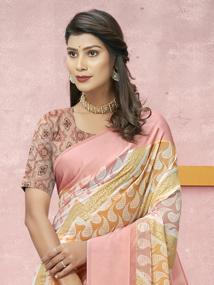 peach printed saree with blouse - 19771231 -  Standard Image - 1