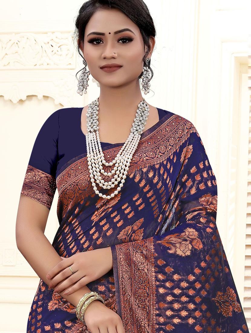 self design zari work woven saree with blouse - 19771302 -  Standard Image - 1