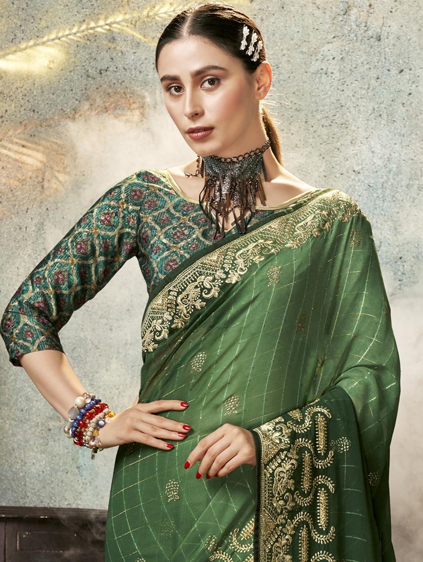 women's self design green colored saree with blouse - 19771407 - Standard Image - 1