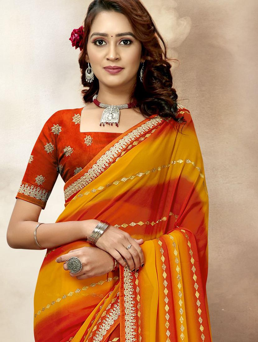 yellow printed saree with blouse - 19771436 - Standard Image - 1
