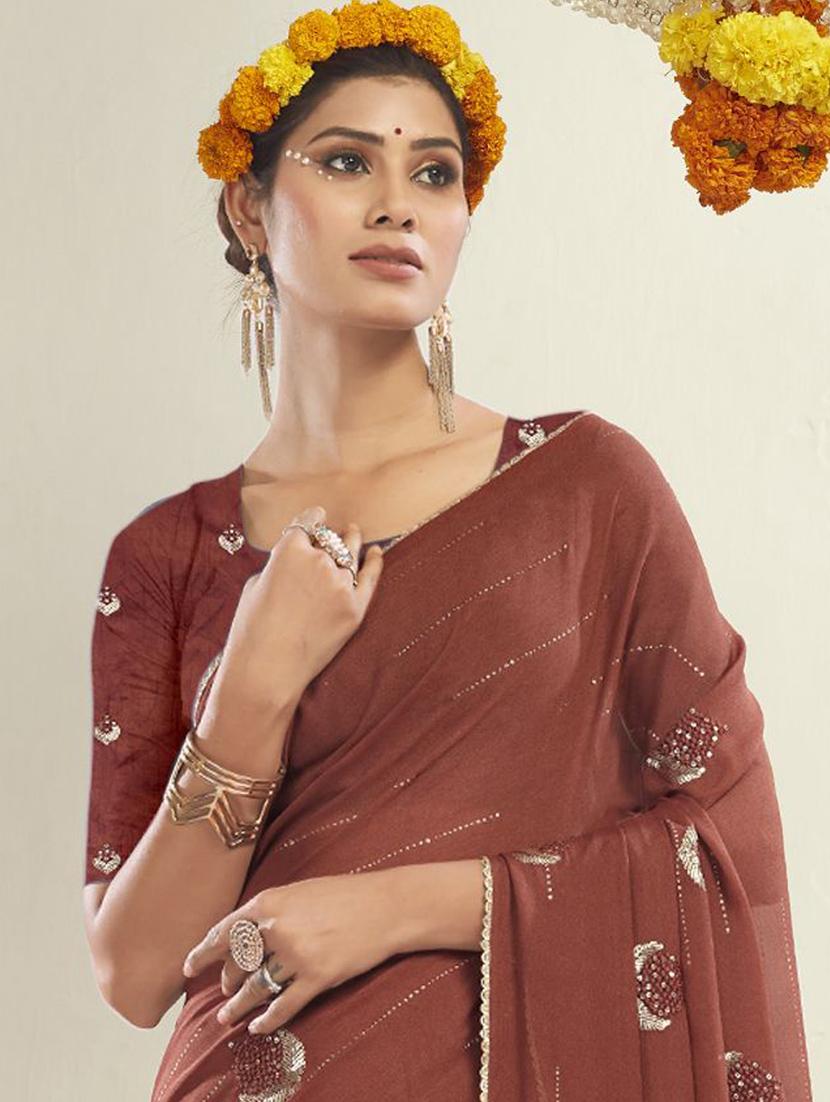 self design embroidered saree with blouse - 19771442 -  Standard Image - 1