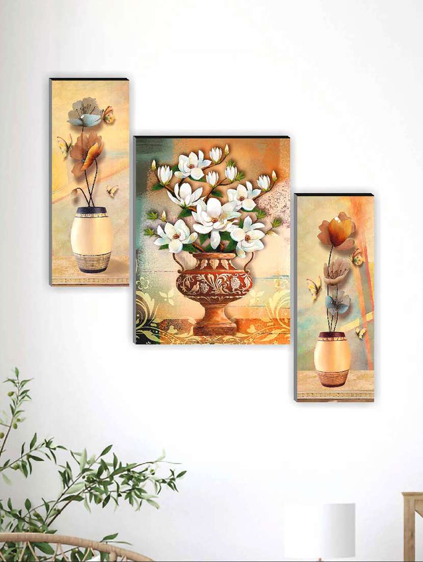 rac set of 3 flower pot mdf 12x18 inch wall art painting