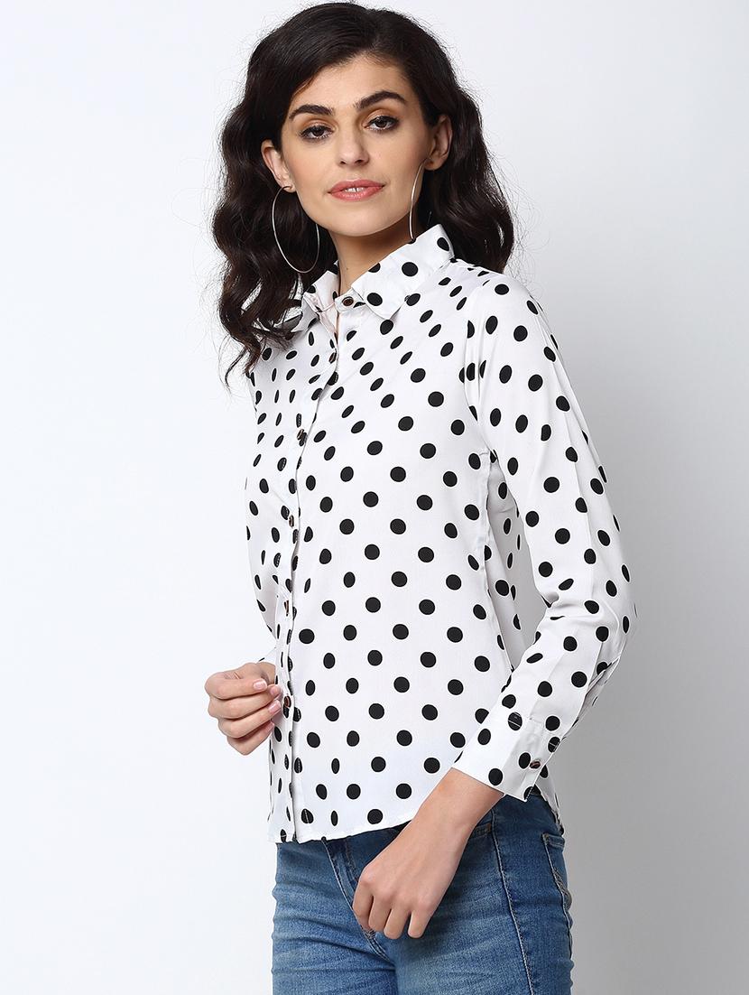 white polka dot crepe women's shirt - 19772485 -  Standard Image - 1