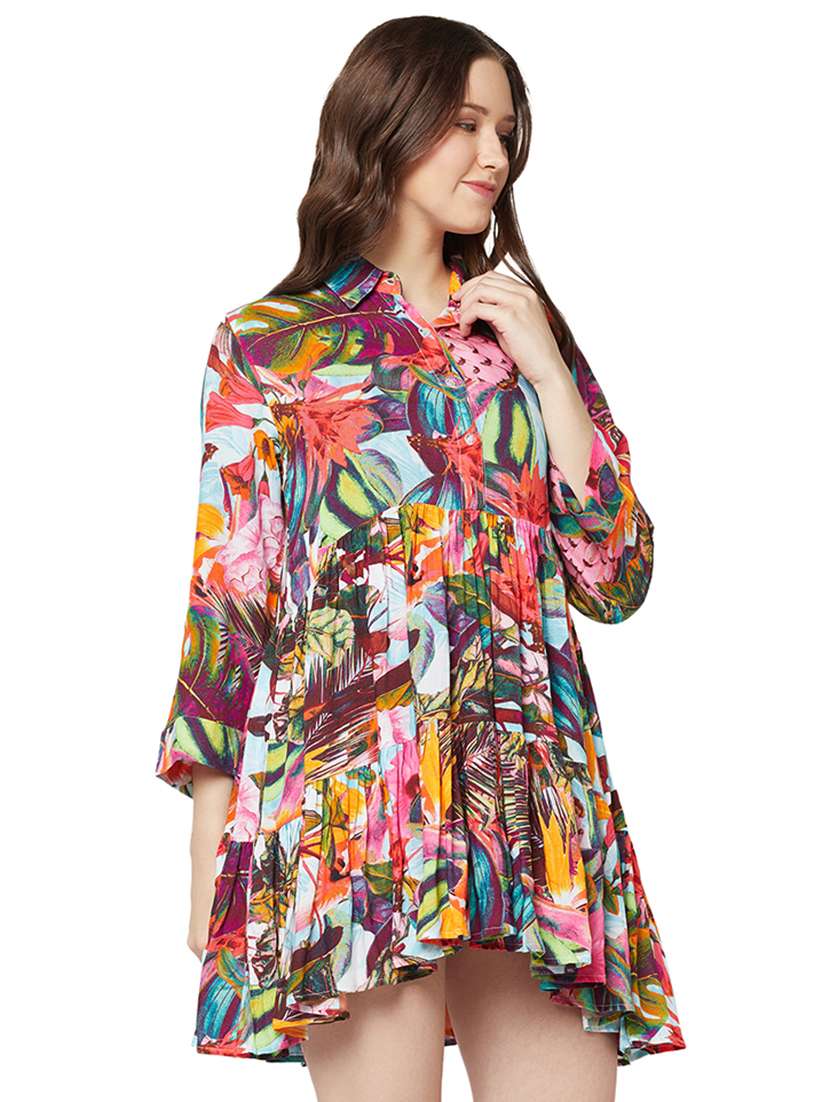 women's fit & flare tropical tiered dress - 19772519 -  Standard Image - 1