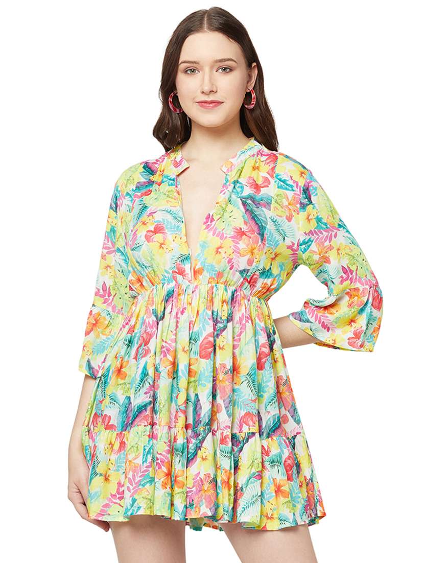 women's tropical tiered dress