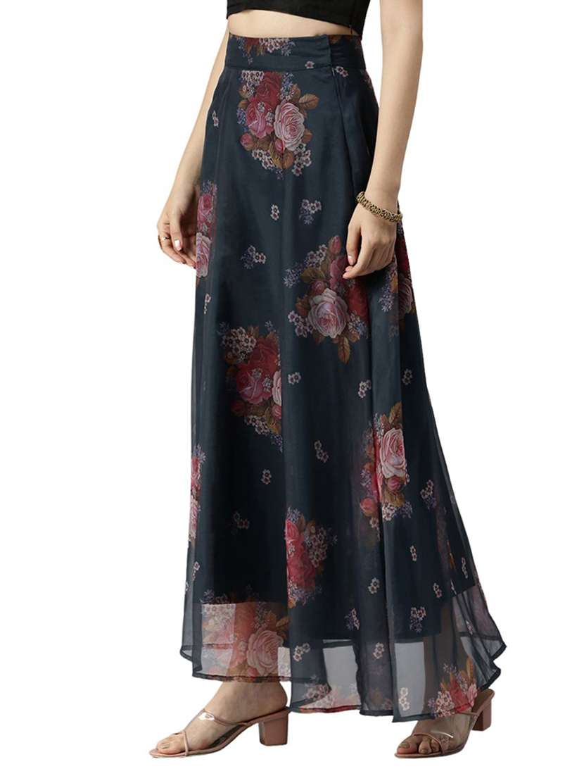 blue printed polyester straight skirt - 19772642 -  Standard Image - 1