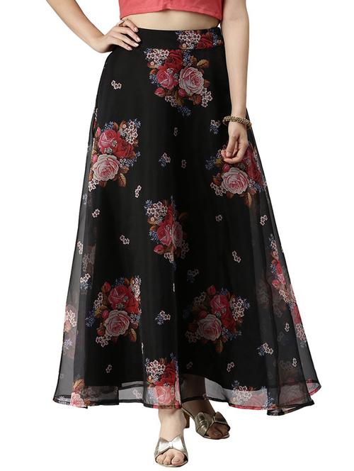 black printed polyester straight skirt - 19772643 - Standard Image - 0