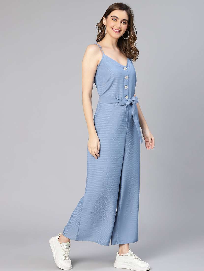 blue solid full leg jumpsuit - 19774676 -  Standard Image - 1