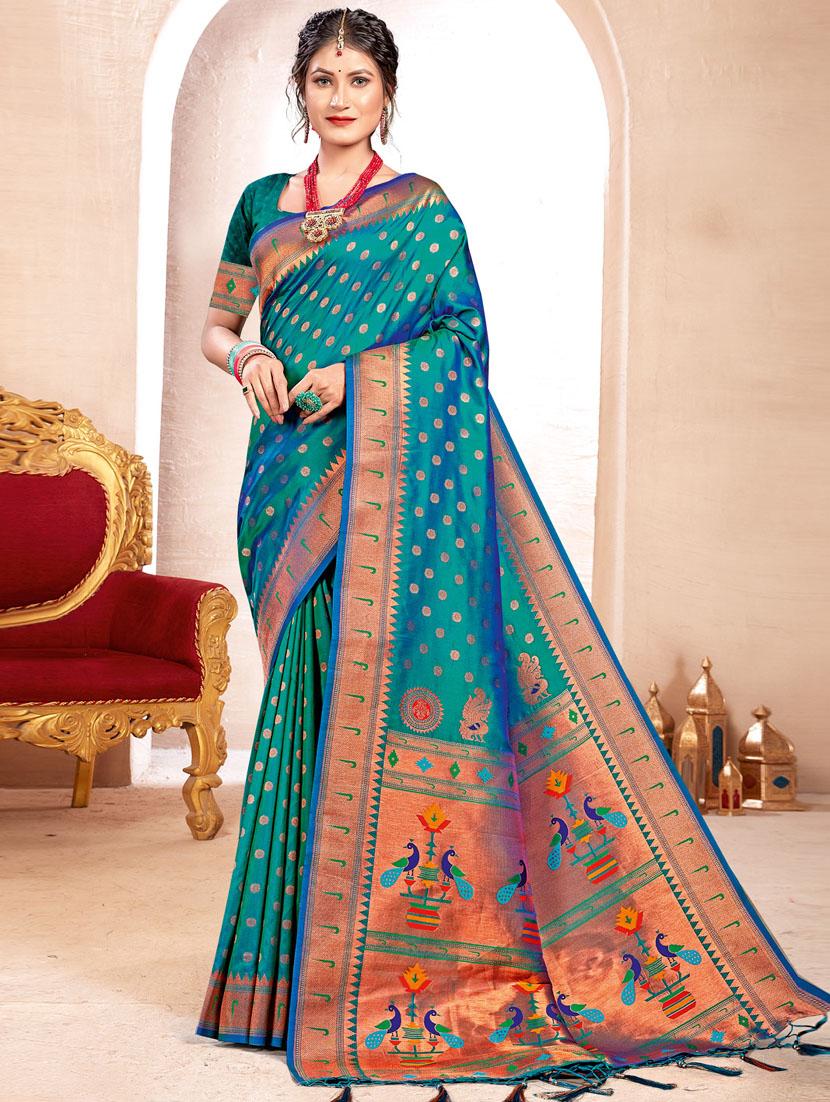 women's self design turquoise colored saree with blouse - 19774705 - Zoom Image - 0