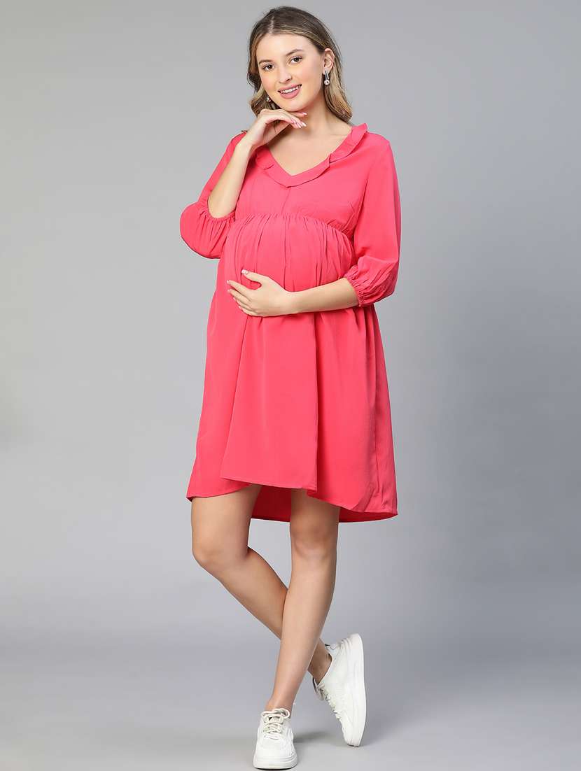 pink solid maternity wear - 19774988 -  Standard Image - 4