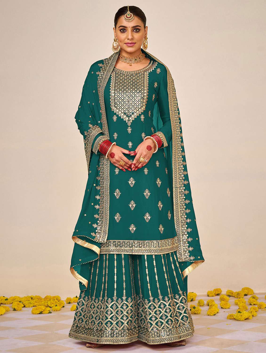 embroidered sharara suits semi-stitched suit