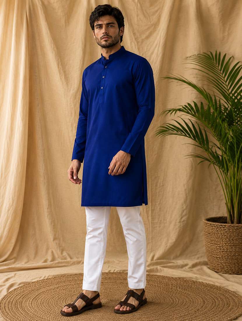 men solid mandarin neck long kurta - 19777918 -  Standard Image - 1