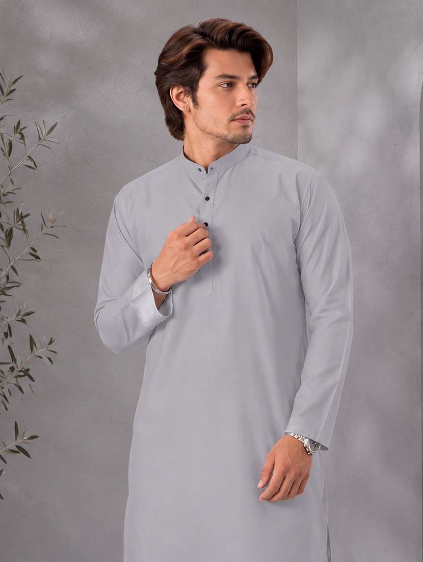 Men Solid Mandarin Neck Long Kurta - 19777921 -  Standard Image - 1