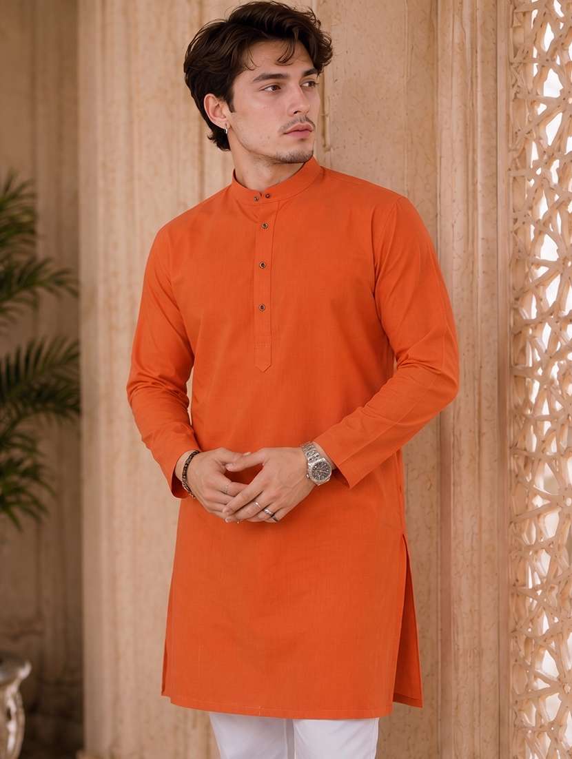 men solid mandarin neck long kurta - 19777923 -  Standard Image - 1