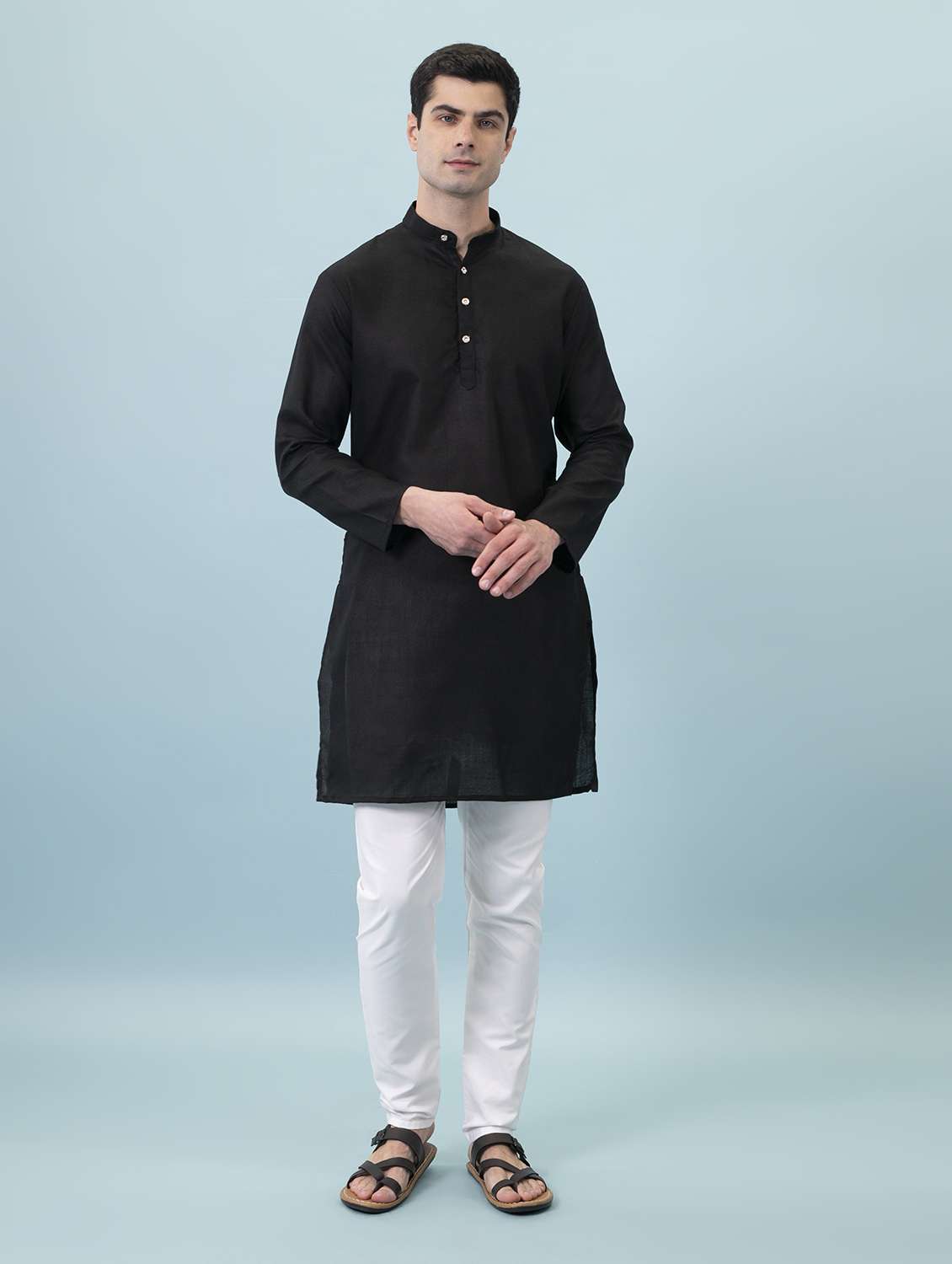 men solid mandarin neck long kurta