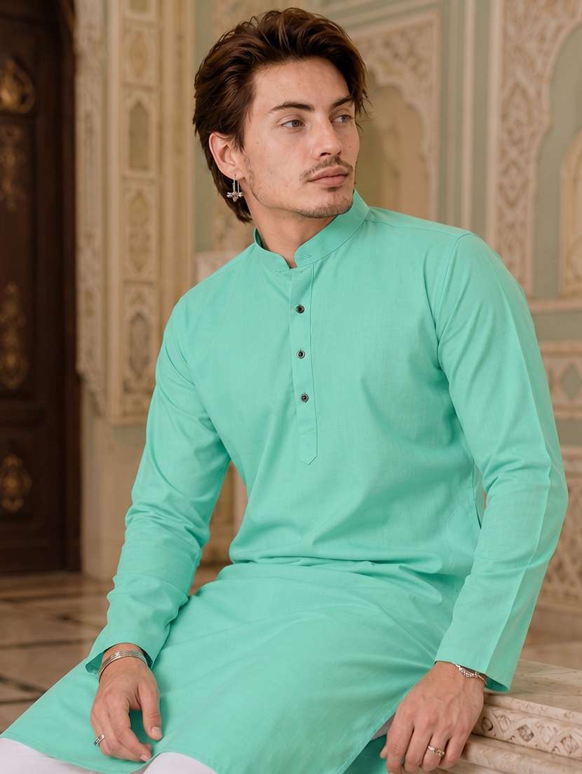 men solid mandarin neck long kurta - 19777934 -  Standard Image - 1