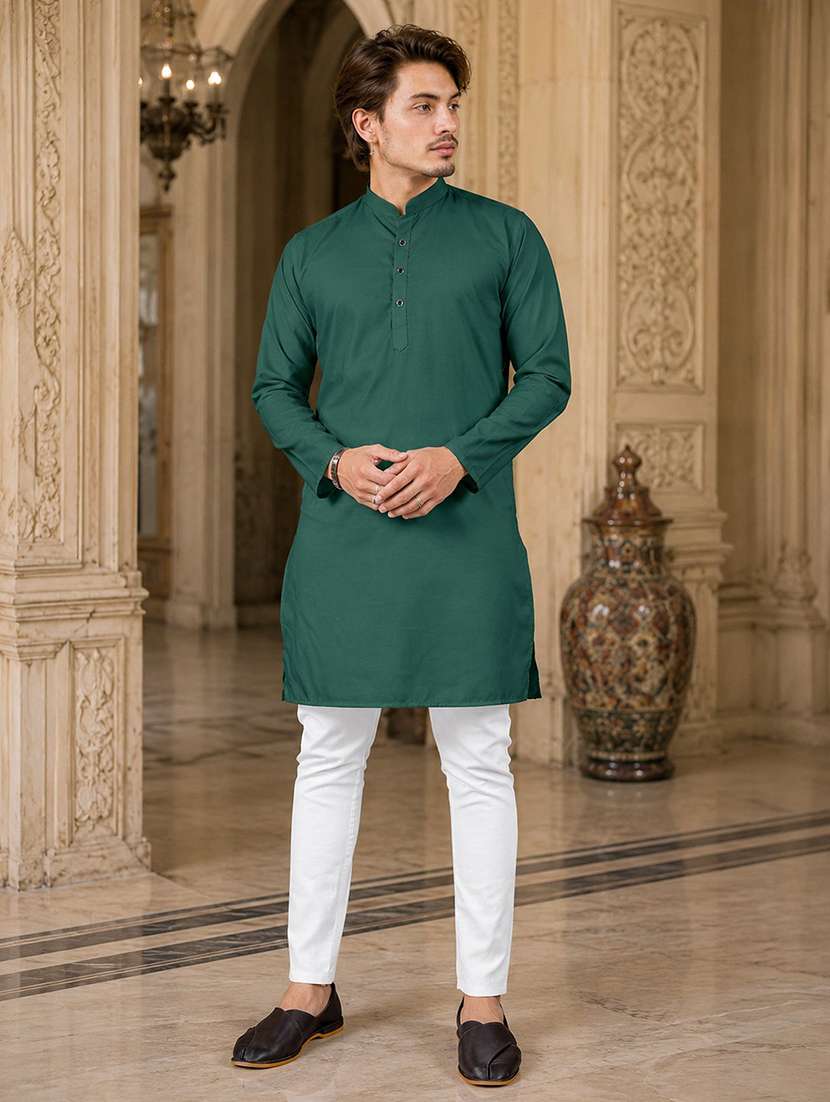 men solid mandarin neck long kurta