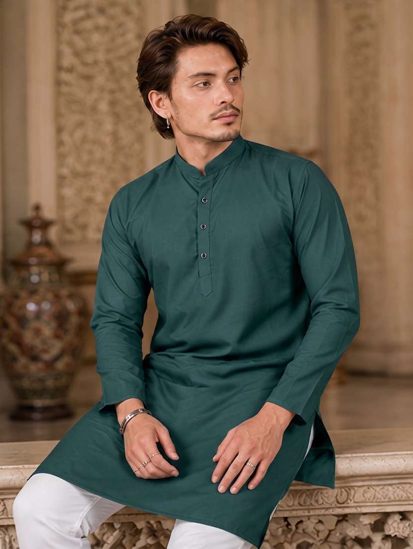 men solid mandarin neck long kurta - 19777935 -  Standard Image - 1
