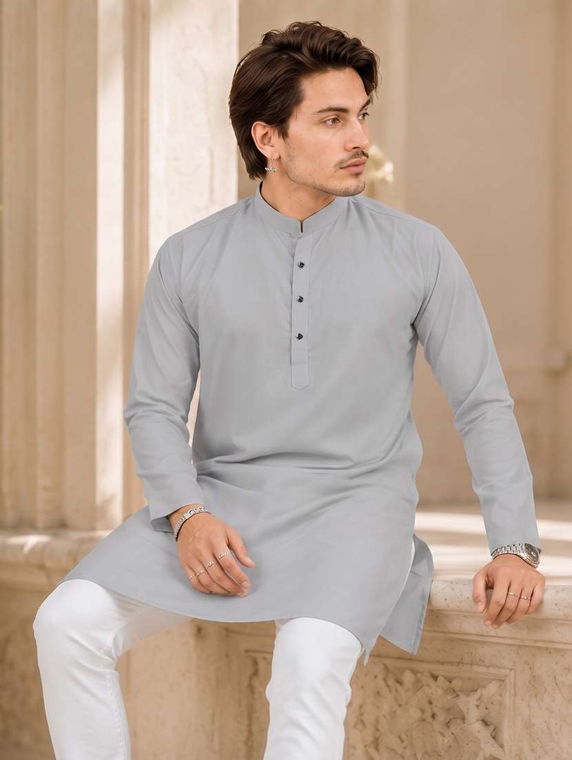 Men Solid Mandarin Neck Long Kurta - 19777936 -  Standard Image - 1