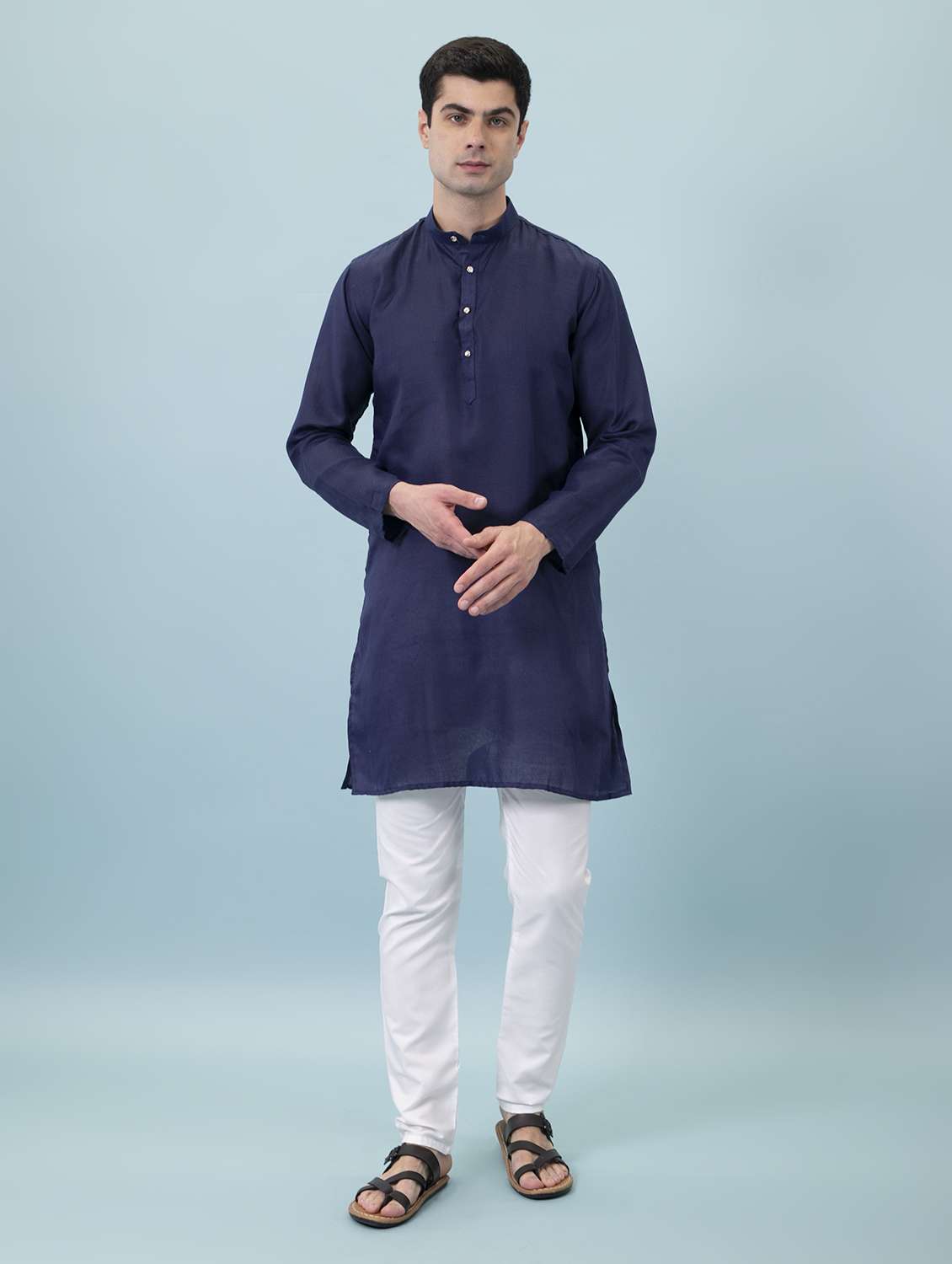 men solid mandarin neck long kurta