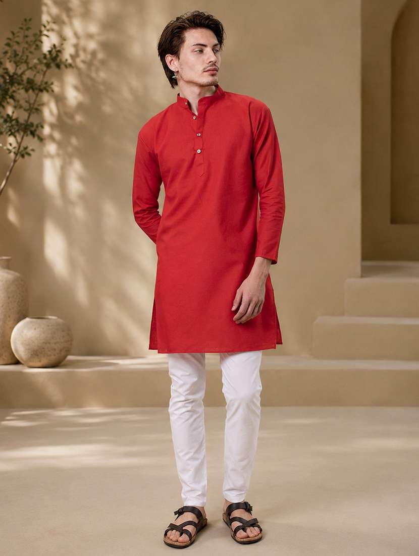 men solid mandarin neck long kurta