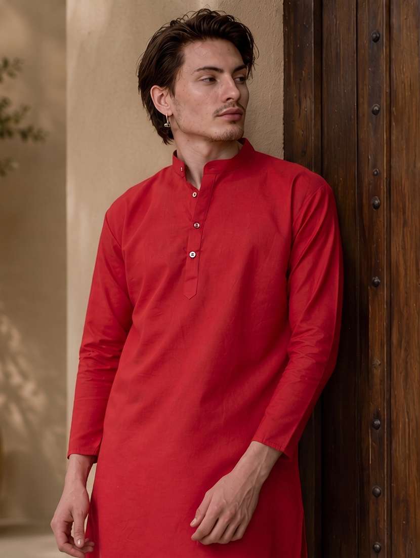 Men Solid Mandarin Neck Long Kurta - 19777939 -  Standard Image - 1