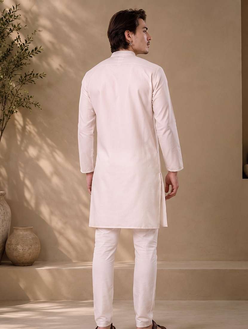men solid mandarin neck long kurta - 19777940 -  Standard Image - 4