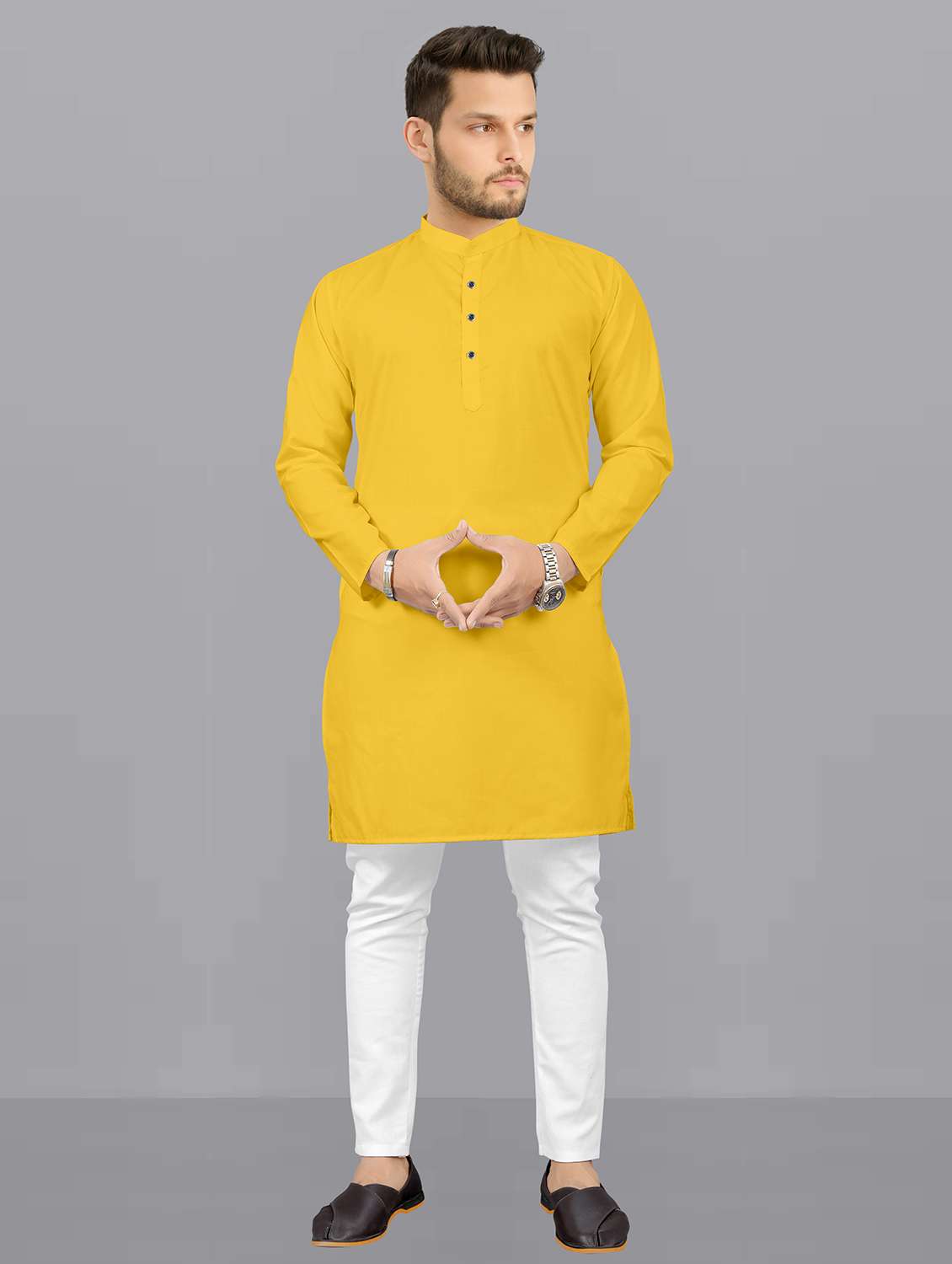 men solid mandarin neck long kurta
