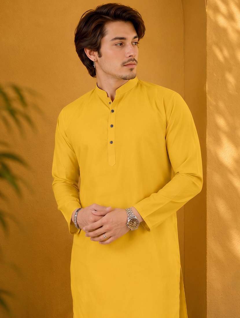 men solid mandarin neck long kurta - 19777941 -  Standard Image - 1