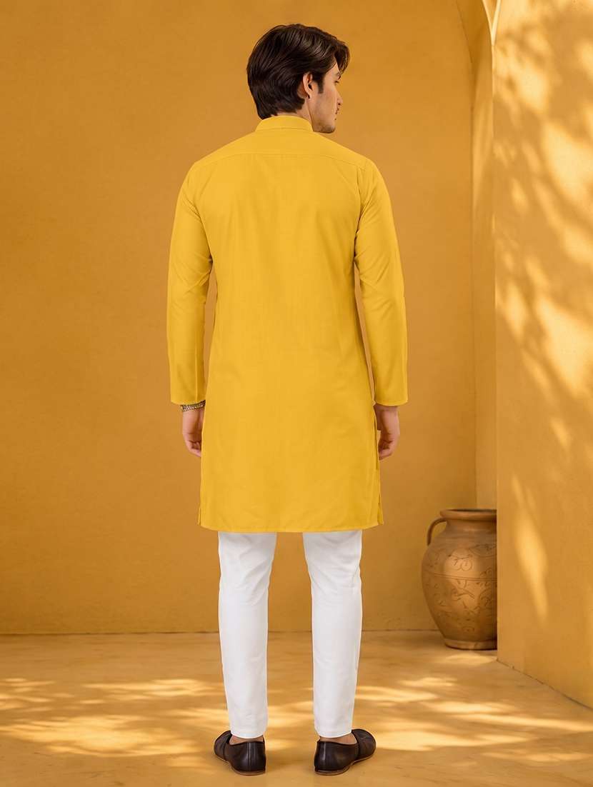 men solid mandarin neck long kurta - 19777941 -  Standard Image - 4