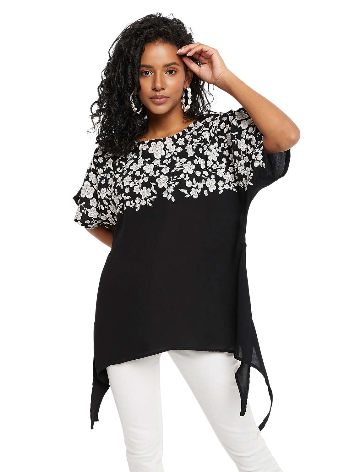 women's asymmetric round neck top