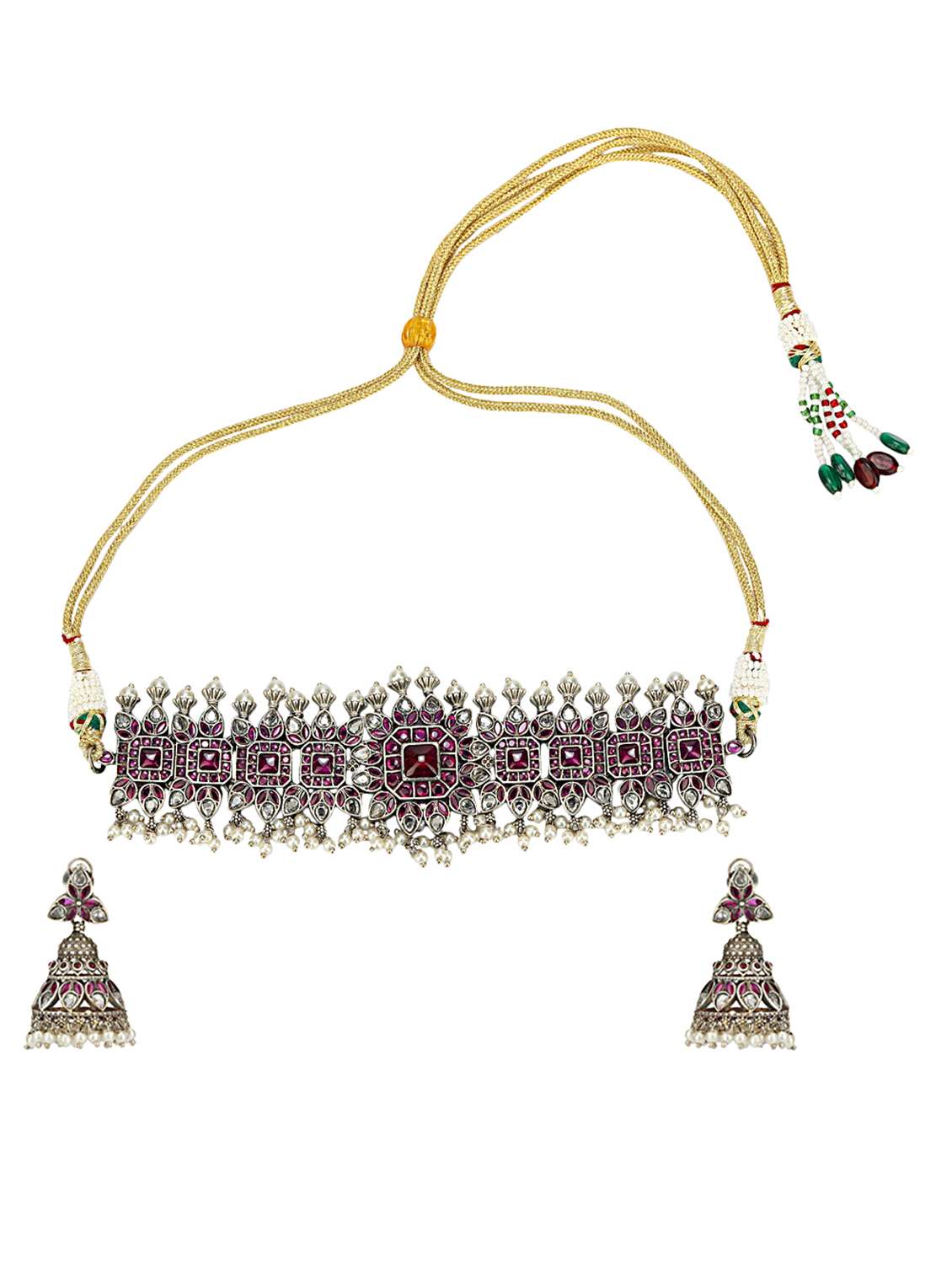 multi colored brass necklaces and earring set - 19778637 -  Standard Image - 1