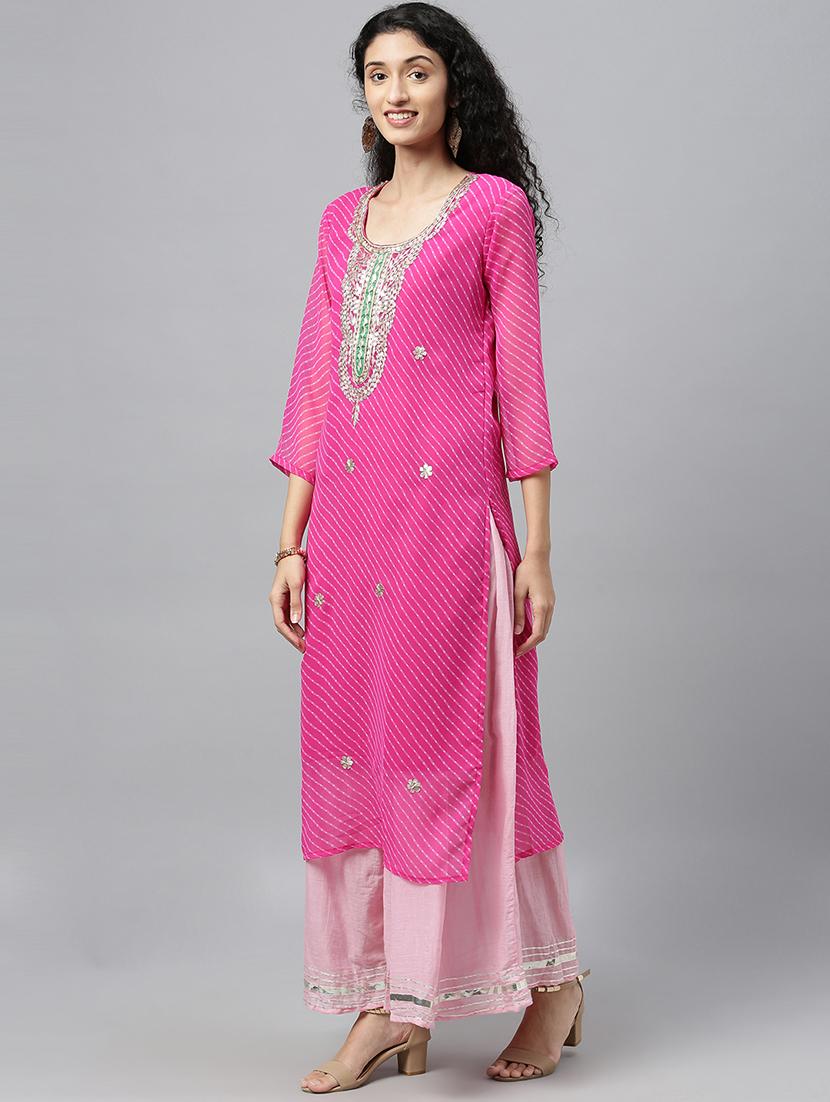 women three quarter sleeve kurta palazzo with dupatta set - 19779081 -  Standard Image - 1