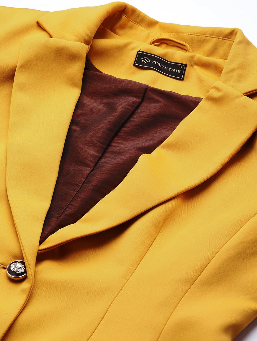 yellow solid casual blazer - 19779103 - Standard Image - 4