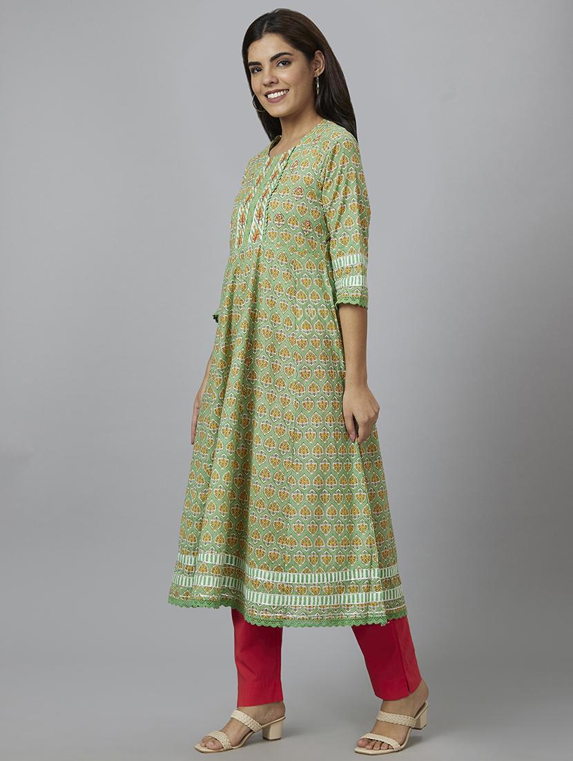 round neck printed flared kurta - 19779260 - Standard Image - 1