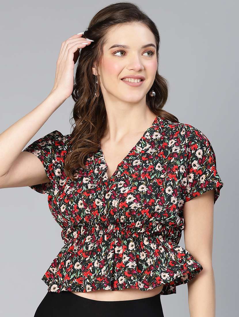 women's blouson v neck top