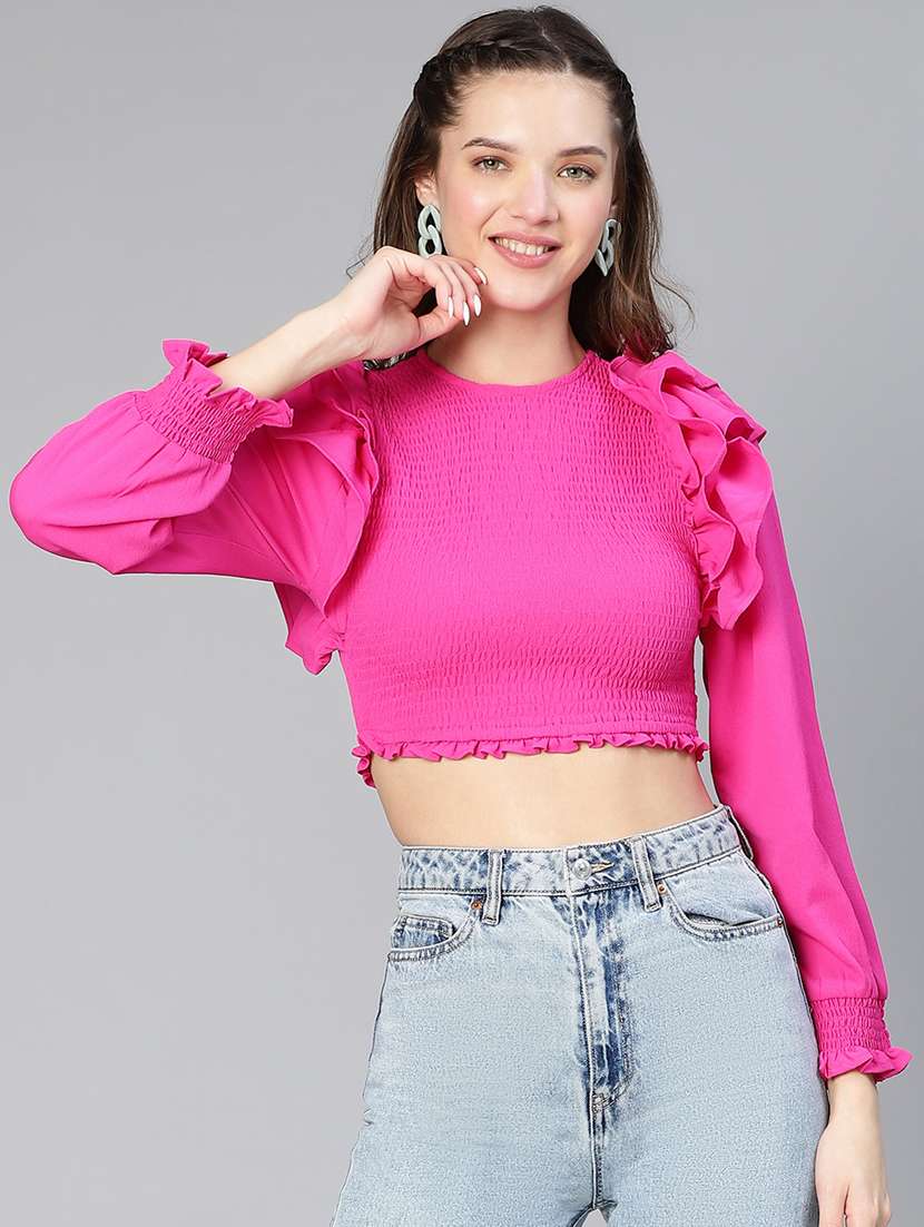 women's crop round neck top