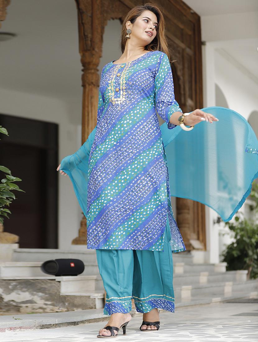 bandhani print kurta palazzo set - 19781041 -  Standard Image - 1