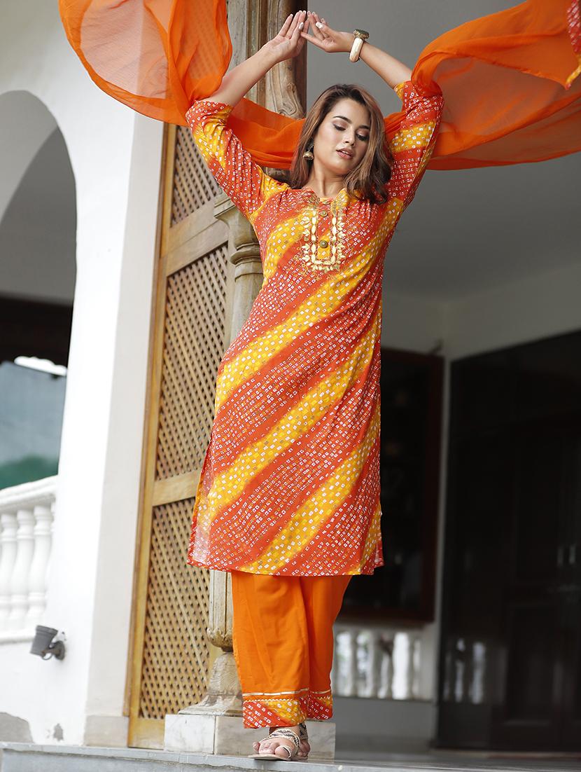bandhani print kurta palazzo set - 19781042 - Standard Image - 1