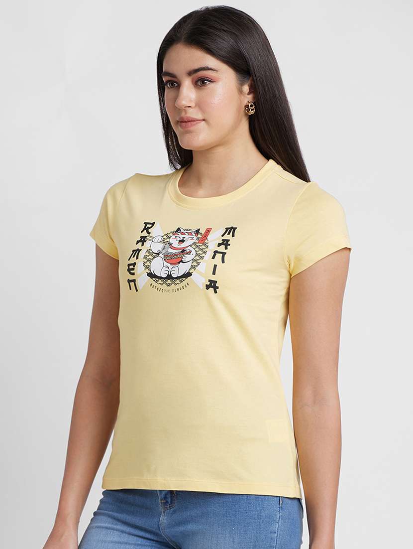 women's chest print round neck t-shirt - 19781374 -  Standard Image - 1