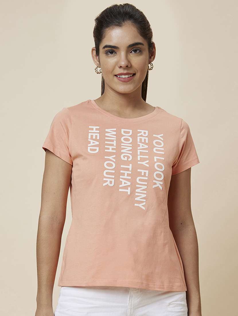 women's front print round neck t-shirt
