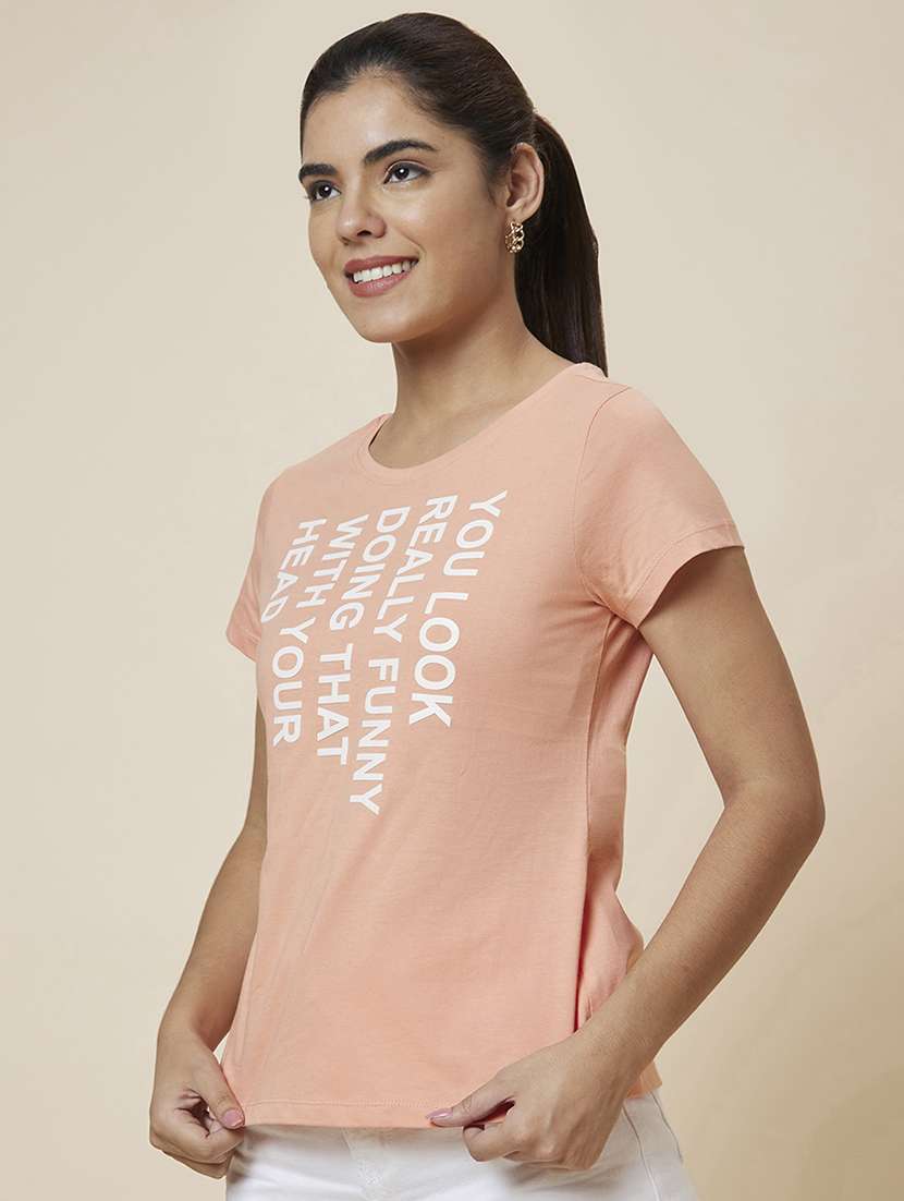 women's front print round neck t-shirt - 19781380 -  Standard Image - 1