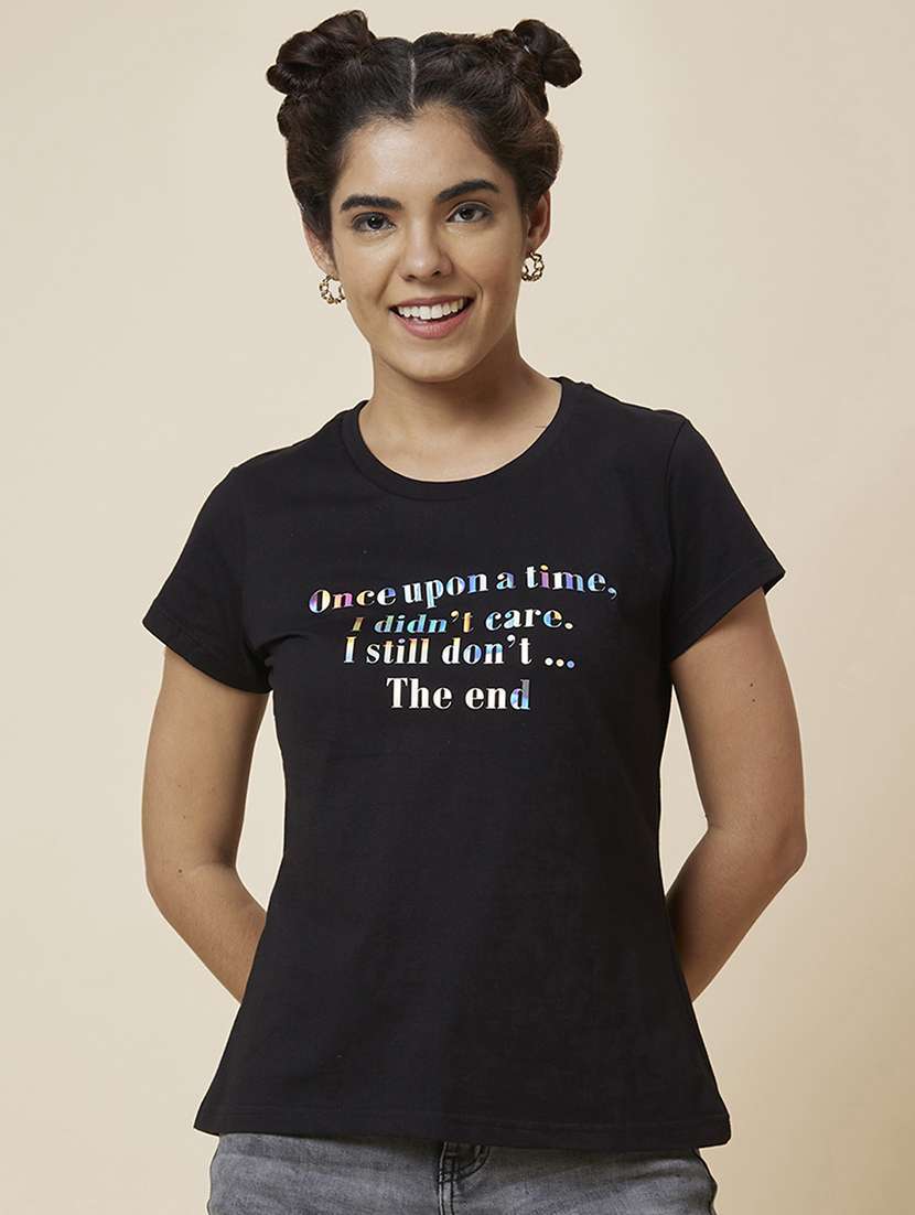 women's chest print round neck t-shirt