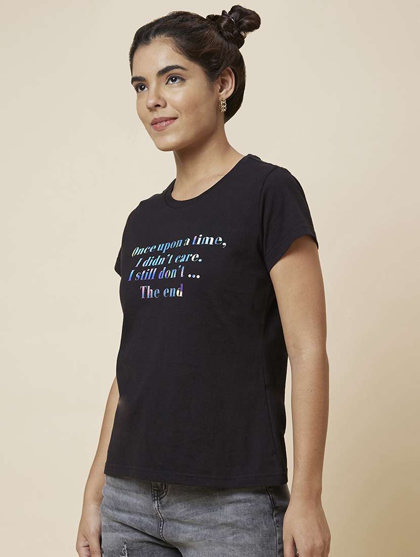 women's chest print round neck t-shirt - 19781381 -  Standard Image - 1