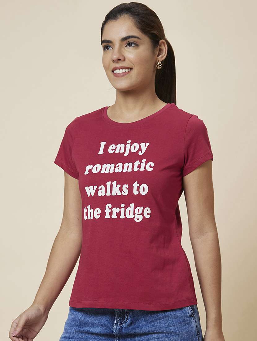 women's front print round neck t-shirt - 19781383 -  Standard Image - 1