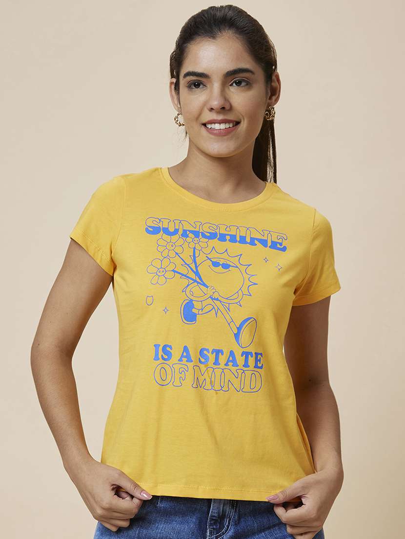 women's front print round neck t-shirt - 19781385 - Zoom Image - 0