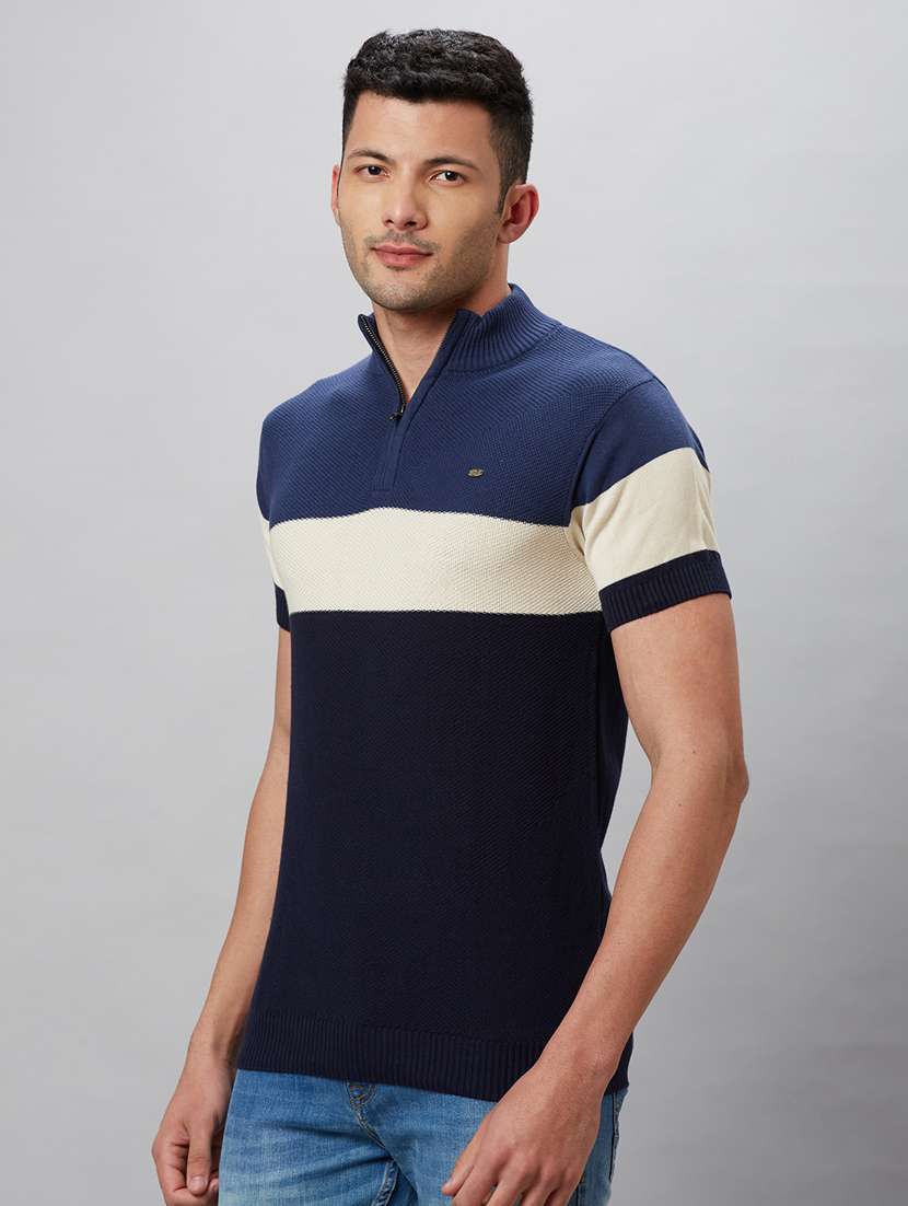 blue color block regular t-shirt - 19781388 -  Standard Image - 1