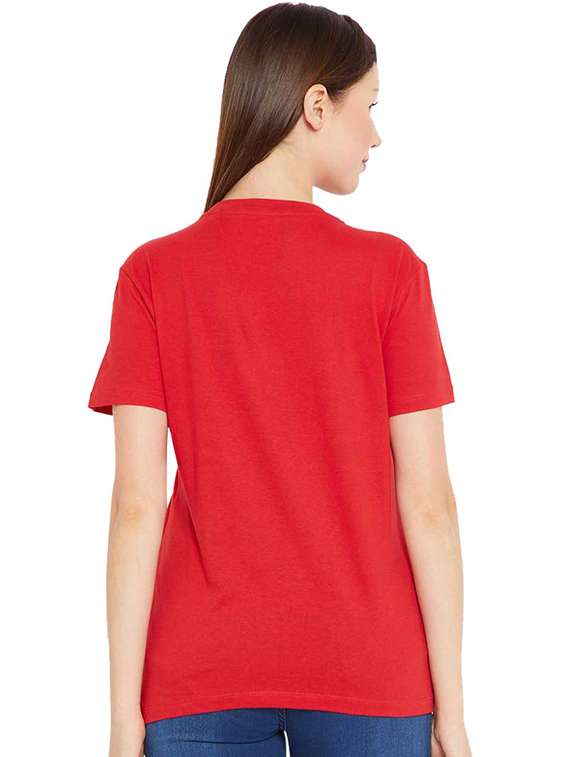women's chest print round neck t-shirt - 19782146 - Standard Image - 1