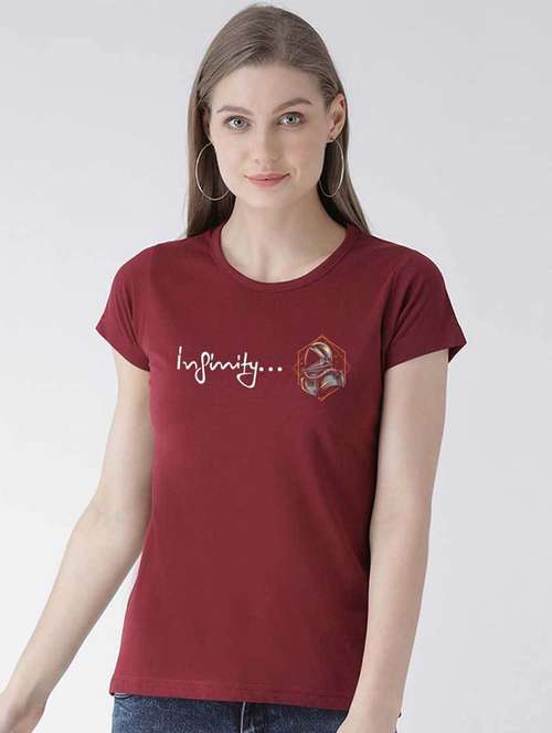 women's chest print round neck t-shirt - 19782291 - Standard Image - 0
